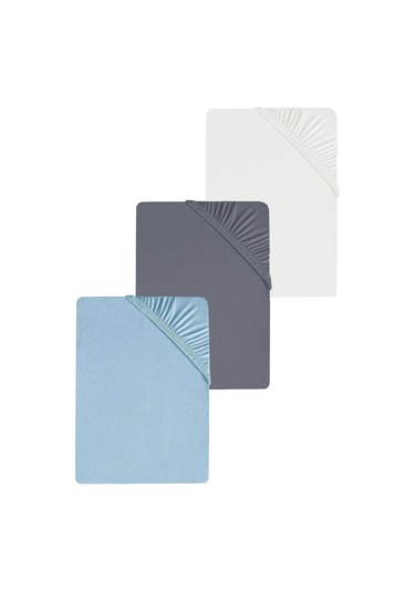 3 Adet Düz Pamuklu Tek Kişilik 80 X 200 + 30 Cm Lastikli Penye Çarşaf Mavi-beyaz