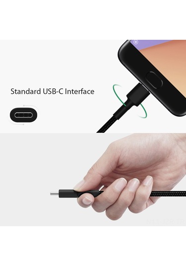 Geeroyoo Usb-c Hızlı Şarj Kablosu - Dayanıklı Örgü Tasarım, 100cm, Siyah - Samsung, Oneplus, Huawei Uyumlu