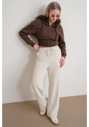 4785 Kadın Premium Modal Palazzo Dökümlü Bol Paça Pantolon Naturel Naturel