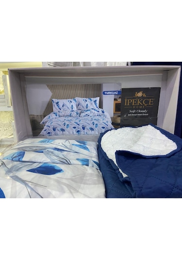 Ceylin Tek Kişilik Nevresimli Örtü Seti Turkuaz Mavi