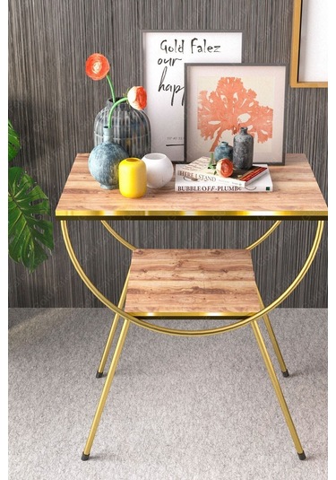 Yan Sehpa Komodin Metal Ayak Çift Gold Ceviz 1977 Ceviz