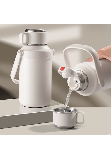 Rogfer 316 Paslanmaz Çelik Doğa Sporları Çay Filtreli Büyük Kapasiteli Termos Bardak, Renk: 1000ml Beyaz Beyaz