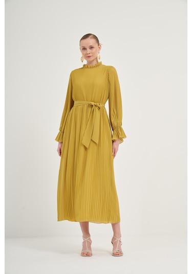 FTZ Women Ftz Plise Şifon Elbise Kivi 31019 Kivi Yeşil