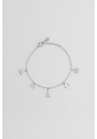 So Chic Şans İkonlu 18 Ayar Beyaz Altın Kaplama 19 Cm Gümüş Arkadaş Bileklik