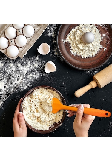 Silikon Kaşık Spatula Seti 6lı Yanmaz Yapışmaz Çizmez Turuncu27cm
