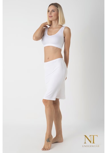 Nt Underwear Bambu Dizüstü Etek Astarı, Midi Jupon - Doğal Kumaş, Modern Kalıp. Beyaz