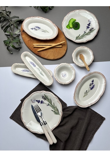 Tabak Evi Porselen Fulya Lavanta Kahvaltı Takımı 6 Kişilik 14 Par Çok Renkli