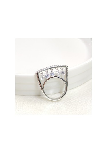 İthal Sallantılı Taşlı Gümüş Yüzük - 14 Beyaz