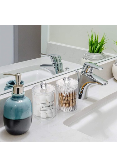 Hangfox 7x10.5cm Akrilik Kapaklı Organizer Kutusu - Q-tip, Makyaj Pamuk Ve Diş Ipı Saklama Kutusudur Şeffaf