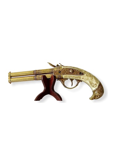 Denix Dekoratif Replika Döner 2 Namlulu Çakmaklı Tabanca, Fransa 18. Yüzyıl