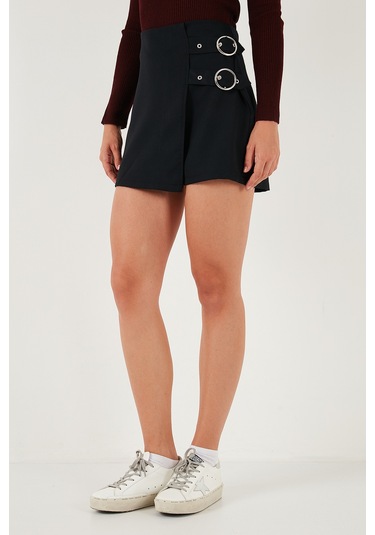 Lela Comfort Fit Kemer Detaylı Mini Boy Bayan Şort Etek 611Sr0081 Siyah