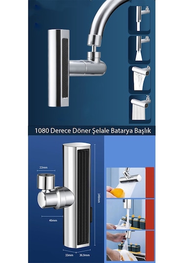 Kustar Krom Tasarruflu 4 Modlu Şelale Ayarlanabilir Musluk Başlığı Mutfak Eviye Bataryası Lavabo Bataryası