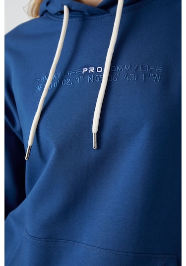 Tommy Life Parlament Kapüşonlu Kanguru Cep Oversize Lastik Paça Kadın Eşofman Takımı - 95288 Parlament Parlament Mavisi