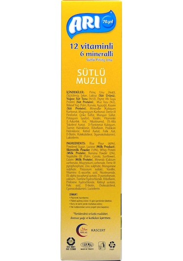 Arı 12 Vitaminli 6 Mineralli Sütlü Muzlu 6+ Ay Pirinç Unu 200 G