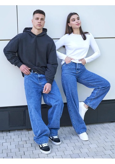 Favorite Seven Y2k Oversize Düz Geniş Paça Jean Pantolonlar 233787643 Mavi