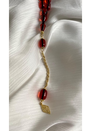 İlknur Doğal Taş Evi Ateş Kehribar Gümüş Püsküllü Tesbih