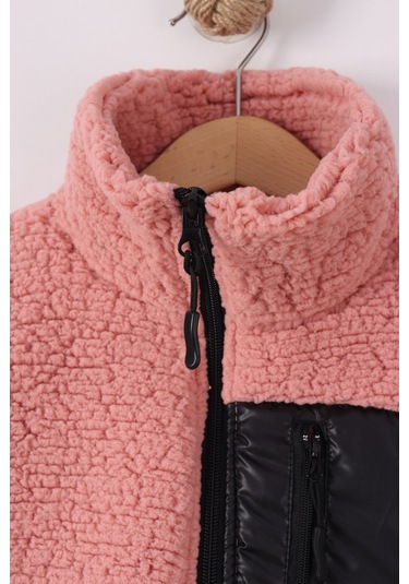 Monox Çocuk Lastik Manşetli Fermuarlı Unisex Kuzu Wellsoft Peluş Ceket Gül