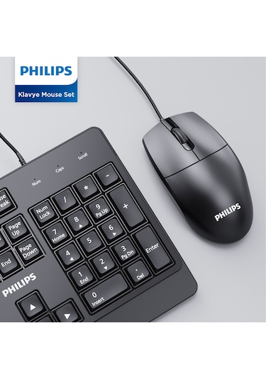 Philips Spt6247 Kablolu Türkçe Q Klavye Ve Mouse Seti Siyah