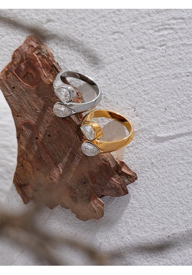 Altın Eetit Lüks Parlak Aaa Kübik Zirkonya Paslanmaz Çelik Geometrik Yüzük Yüksek Kaliteli Dokulu Takı Aksesuarları Kadınlar İçin Hediye Altın