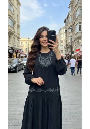 Misswhence İşlemeli Elbise 39820 Siyah