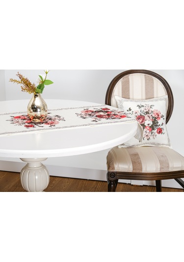 Finezza Gardenya Baskılı Kumaş Kreme Çiçekli Kırlent Kılıfı 45x45 cm - 1440