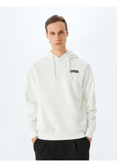 Koton Pamuk Karışımlı Şardonlu Slogan Baskılı Kapşonlu Sweatshirt Beyaz 5wam70245mk Beyaz