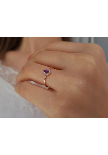 Sirius Pırlanta Damla Ametist Taşlı Yüzük 0817R0232