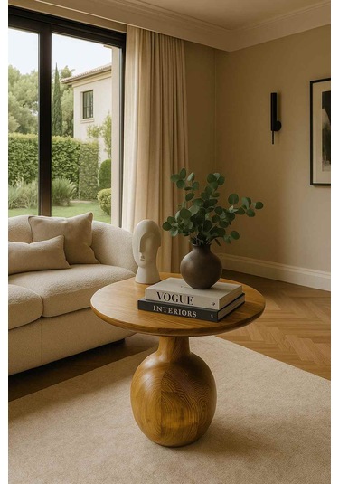 Ahşap Renkli Ahşap Orta Sehpa Rustik Ve Modern Mantar Tasarım Meşe