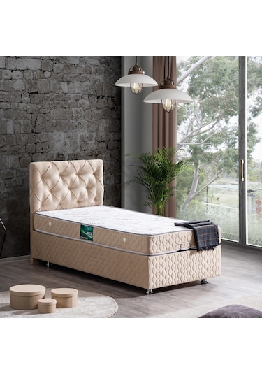 Setaymobilya Baza, Vita Bej Tek Kişilik Baza + Başlık + Comfort Yatak