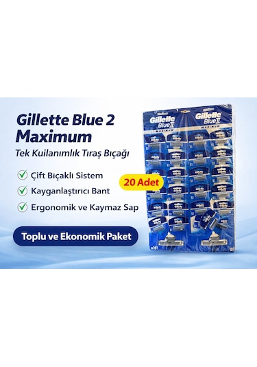Jilet Blue 2 Maximum Tek Kullanımlık Tıraş Bıçağı 20 Adet Ekonomik Paket