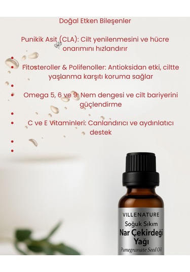 Villenature Soğuk Sıkım Nar Çekirdeği Yağı Pomegranate Seed Oil Punica Granatum 20 Ml