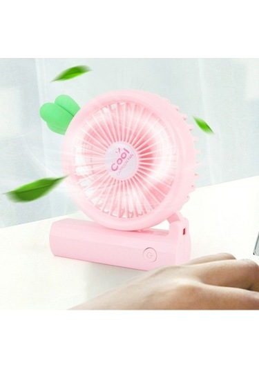 Usb Elektrikli Fan Taşınabilir Pembe Kulak İle Şarj Karikatür El 6152 Pembe