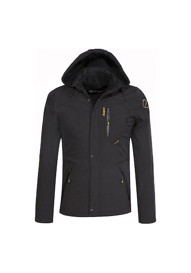 Su Ve Rüzgar Geçirmez Kürklü Softshell Erkek Mont-Siyah