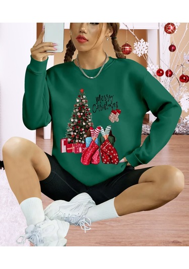 Supplierby Kadın Yılbaşı Özel Uzun Kollu Bisiklet Yaka Viskon Iki Iplik Bluz Yeşil