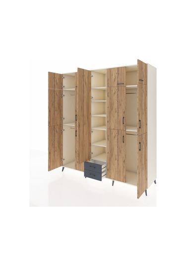 Kronos Dolap 10 Raflı 2 Çekmeceli 4 Askılı 220x59x243 Aytaşı-çam/antrasit Atlas Çam/antrasıt