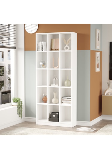 Robin Home Vera Geniş Kitaplık 15 Raflı 180cm Beyaz