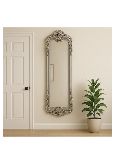 Dekoratif Varaklı Boy Aynası Gümüş