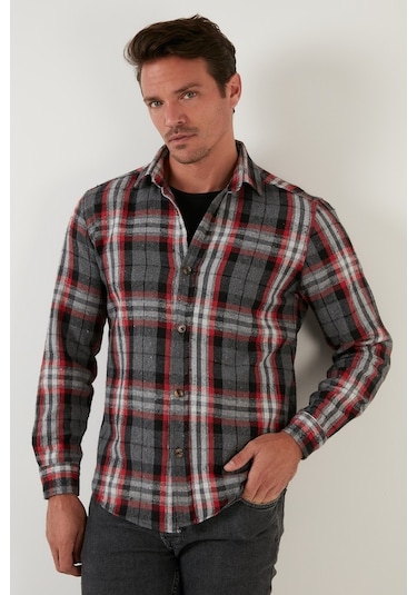 Buratti Ekoseli Uzun Kollu Slim Fit Kışlık Erkek Gömlek Cf21W112844 Gri