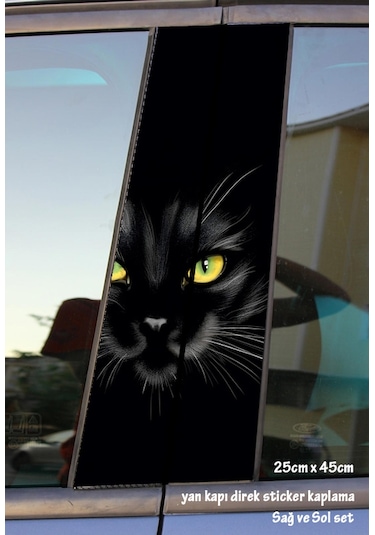 Kara Kedi Sticker Yan Kapı Direk Kaplama 2li Sol Sağ Takım Yapıştırma