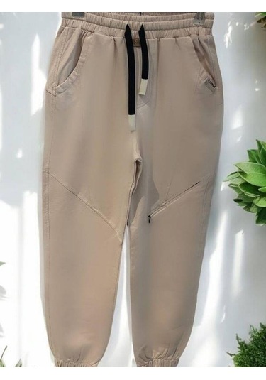 Erkek Çocuk Pamuklu Beli Lastikli Eşofman Alt-15127 Bej