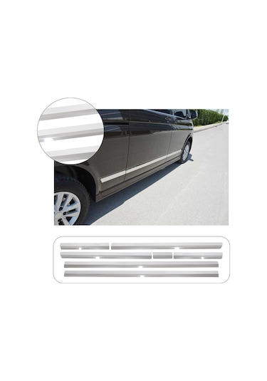 Volkswagen Transporter T5 2003-2015 Uyumlu Uzun Şase Krom Yan Kapı Çıtası 7 Parça Paslanmaz Çelik