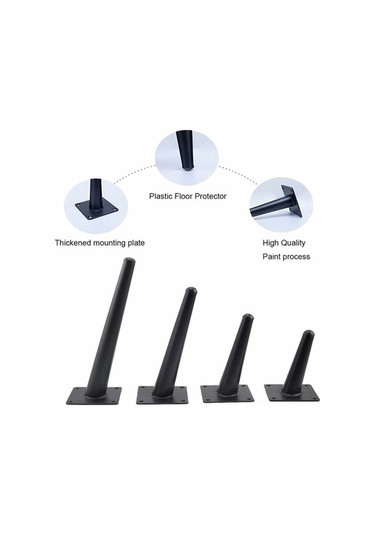 Flybuy Eğik Metal Dolap Ayakları, 201 Paslanmaz Çelik, Kaymaz Siyah, 25cm Yükseklik, 4 Adet Masa/kanepe Ayakları -