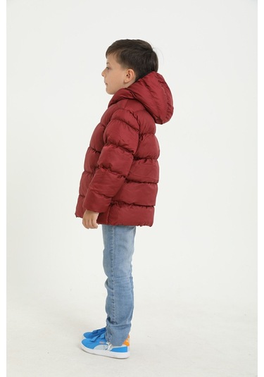 Freemen Erkek Çocuk Bordo Polarlı Kapüşonlu Su Geçirmez Rüzgara Dayanıklı Şişme Kışlık Mont Bordo