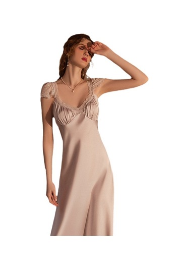 Bayanlar Yeni Yaz İnce Buz İpeği Gecelik Kısa Kollu Pijama Giyebilir Açık Gri