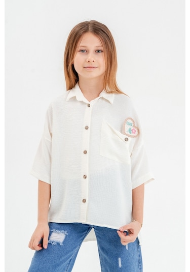 Kız Çocuk Cep Detaylı Gömlek 3120 Ekru