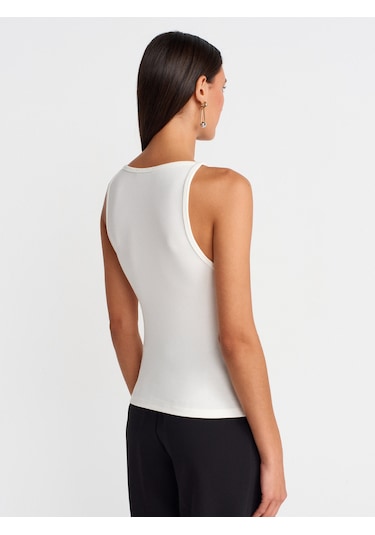 Dilvin 21048 Halter Yaka Top-ekru Ekru