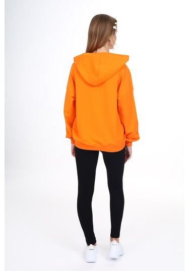 Toontoy Kız Çocuk Kapüşonlu Önü Yazı Baskılı Taytlı Takım Turuncu