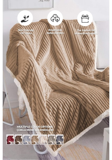 Sherpa Battaniye Çift Kişilik Çizgili Yumuşak Peluş Wellsoft Yatak Örtüsü