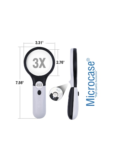 Microcase By5 Işıklı Çift Gözlü 45X 3X Büyütme El Büyüteci