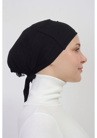 Pratik Dikişsiz Bağlamalı Kaymayan Tesettür Bone Siyah